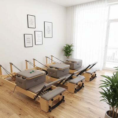 Quality Adjustable Pilates Wooden Reformer For Fitness Center Customizable Color Logo factory