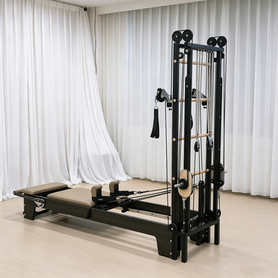 Qualità Riformatore per Pilates in legno massello diretto in fabbrica con torre a spirale a mezzo trapezio Telaio personalizzabile Colore logo in pelle Accessori completi Fabbrica